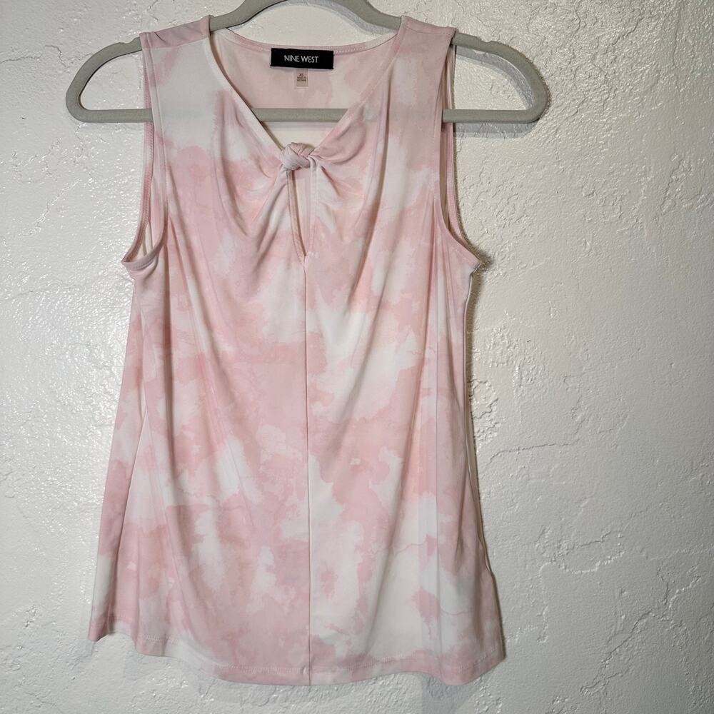 Nine West Size XS Knit Sleeveless Blouse Pink White Summer Coastal